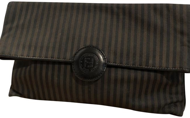 Fendi East West Flap Black and Brown Picotin Canvas Clutch 
