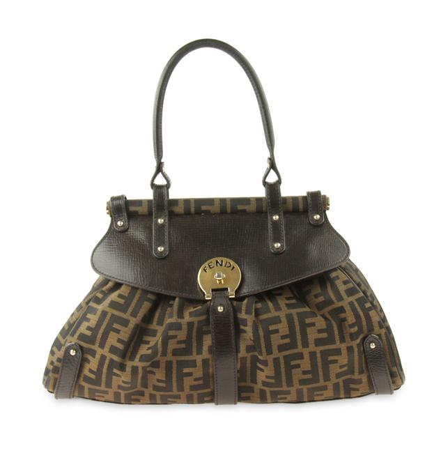 Fendi Flap Zucca Brown Canvas Satchel 
