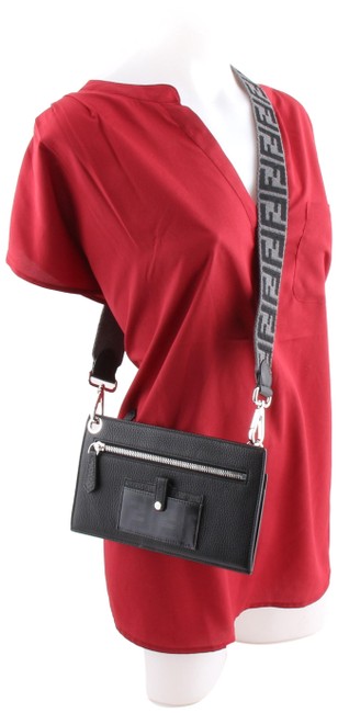 Fendi Flat Pouch Black Leather Cross Body Bag 