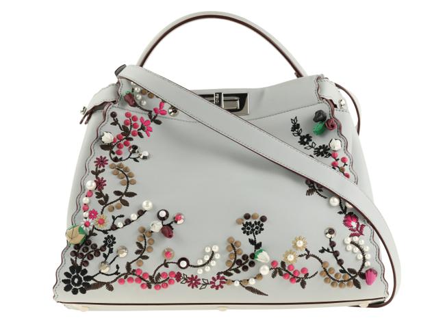 Fendi Floral embellished Peekaboo Blue Leather Satchel 