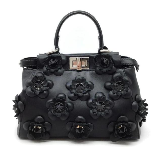 Fendi Flower Stud Black Leather Cross Body Bag 