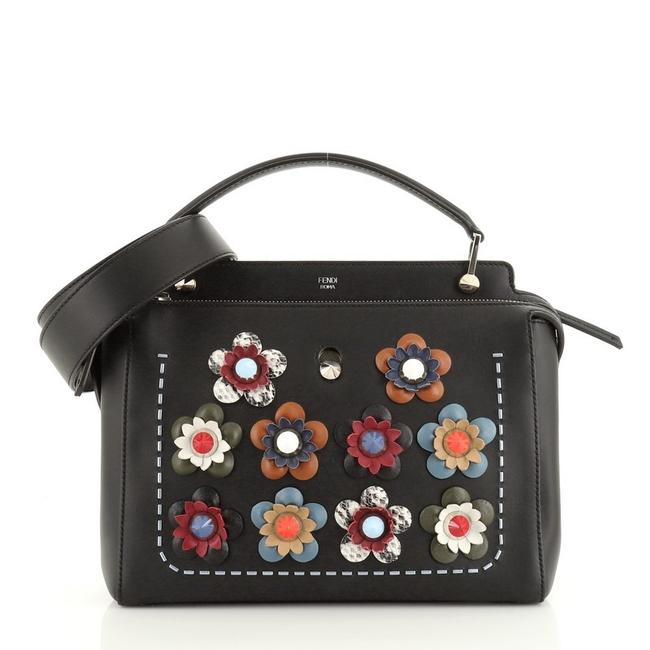 Fendi Flowerland Dotcom Convertible Embellished Medium Black Leather Satchel 