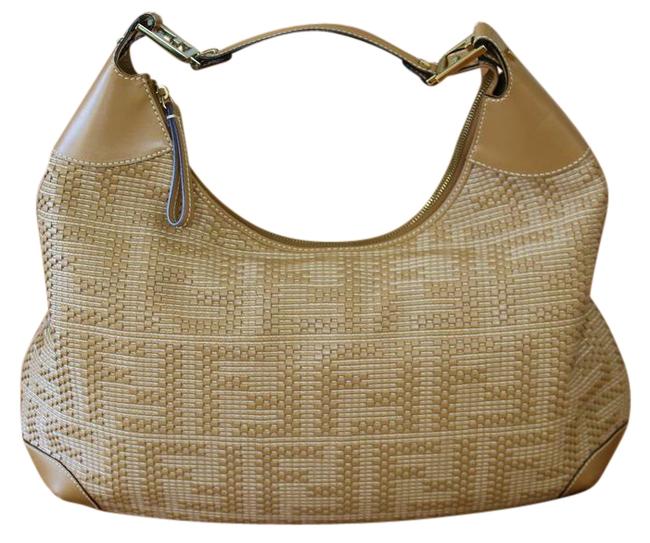 Fendi Forever Zucca Woven Camel Leather Hobo Bag 
