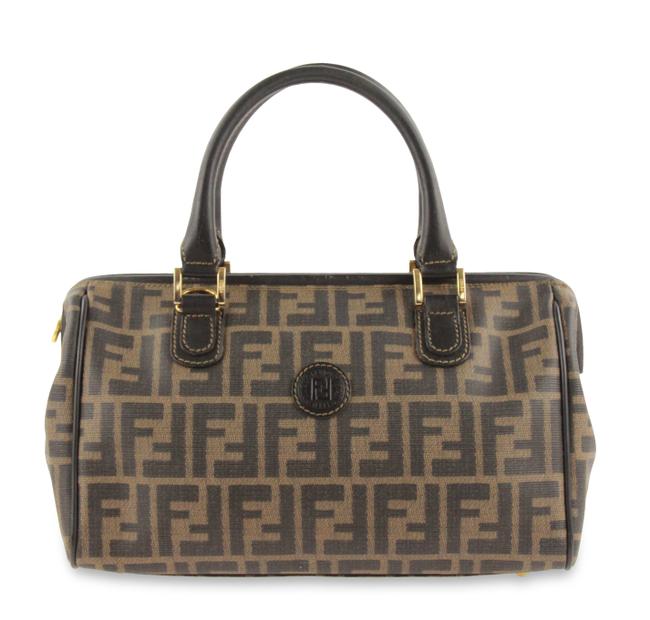 Fendi Frame Boston Zucca Brown Coated Canvas Satchel 