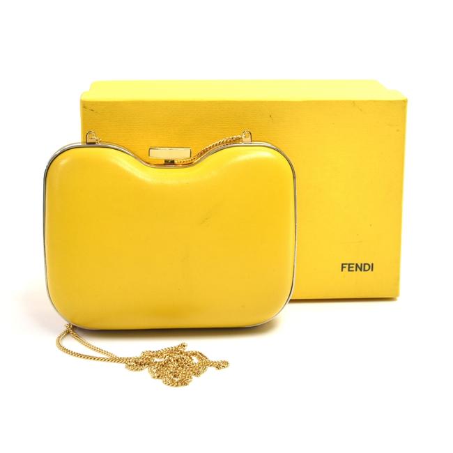Fendi Giallo Hard Sided Structured Yellow Leather Clutch 
