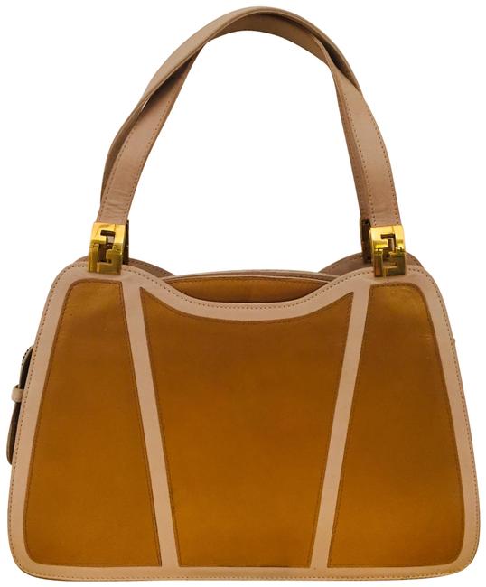 Fendi Gold  Cream Leather Satchel 