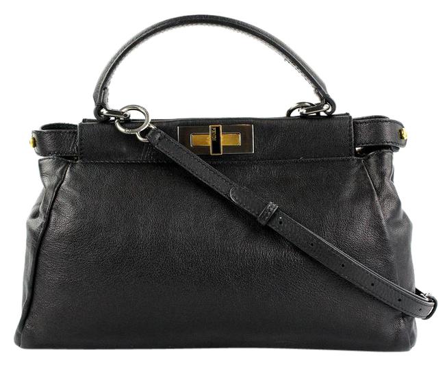 Fendi Grained Peekaboo Black Leather Satchel 