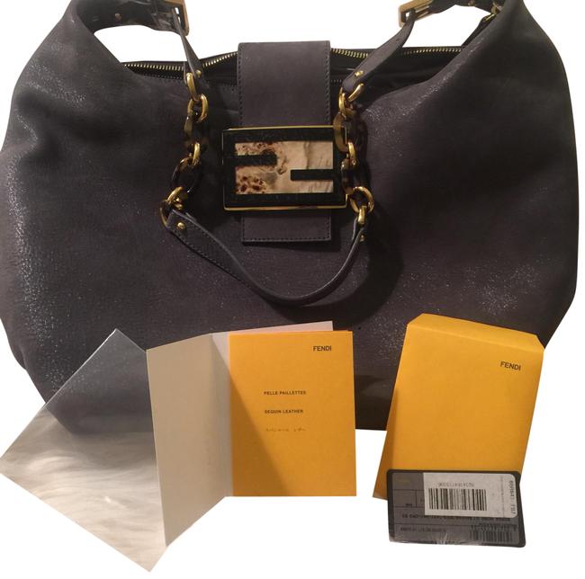 Fendi Grey Suede Gold Hardware Leather Hobo Bag 