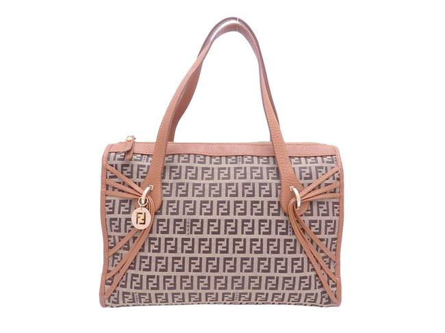 Fendi Handbag E41750 Brown Zucchino  Leather  Canvas Satchel 