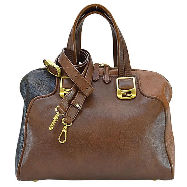 Fendi Handbag Ladies R6217 Brown  Gold Leather Satchel 