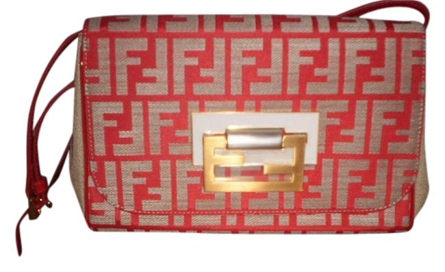 Fendi Handbag Red Canvas with Logo Cross Body Bag 