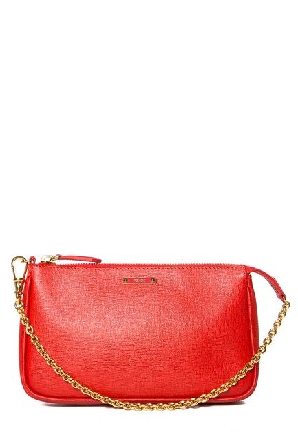 Fendi Handle Red Leather Clutch 