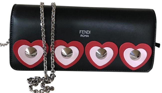 Fendi Heart Studs Wallet on chain Black Leather Cross Body Bag 