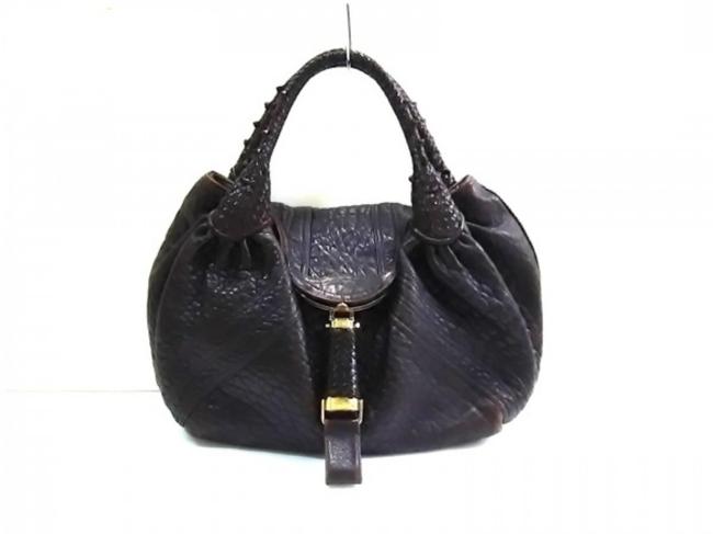 Fendi Hobo Large Chocolate Spy Woven Handle 239775 Dark Brown Leather Satchel 