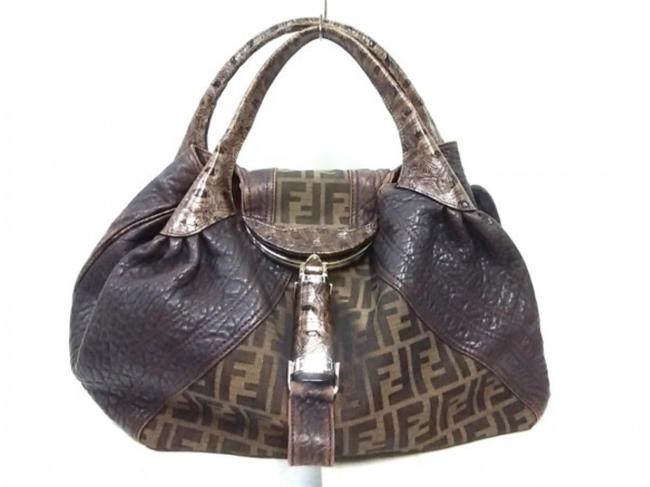 Fendi Hobo Large Monogram Ff Zucca Spy 239764 Brown Canvas X Leather Satchel 