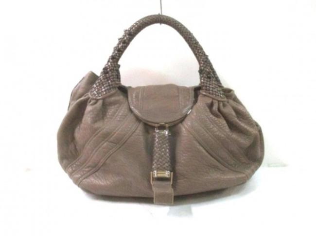 Fendi Hobo Large Woven 239786 Taupe Brown Leather Satchel 