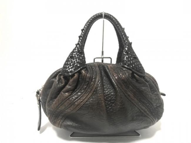 Fendi Hobo Mini Spy Woven 239789 Dark Brown Leather Satchel 