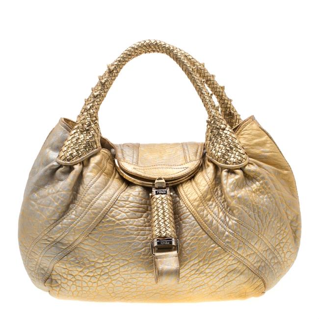 Fendi Holographic Textured Spy Gold Leather Hobo Bag 