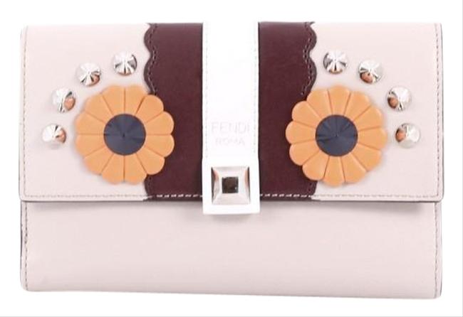 Fendi Hypnoteyes Trifold Wallet Embellished Taupe Leather Clutch 