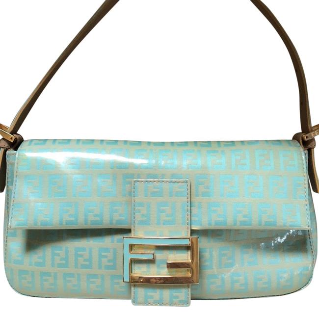 Fendi Iconic Mint Green Canvas Baguette Satchel 