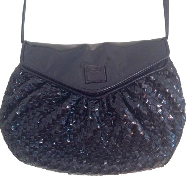 Fendi Intrecciato Black Patent Leather Cross Body Bag 