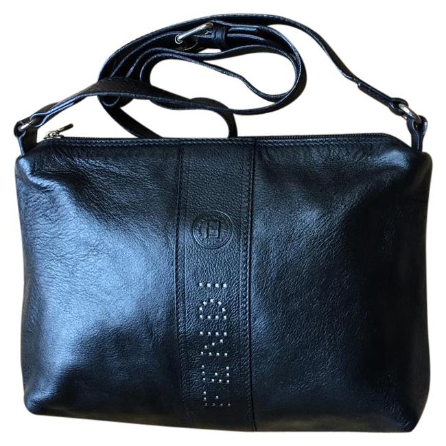 Fendi Italian Signature Beauty Black Leather Cross Body Bag 