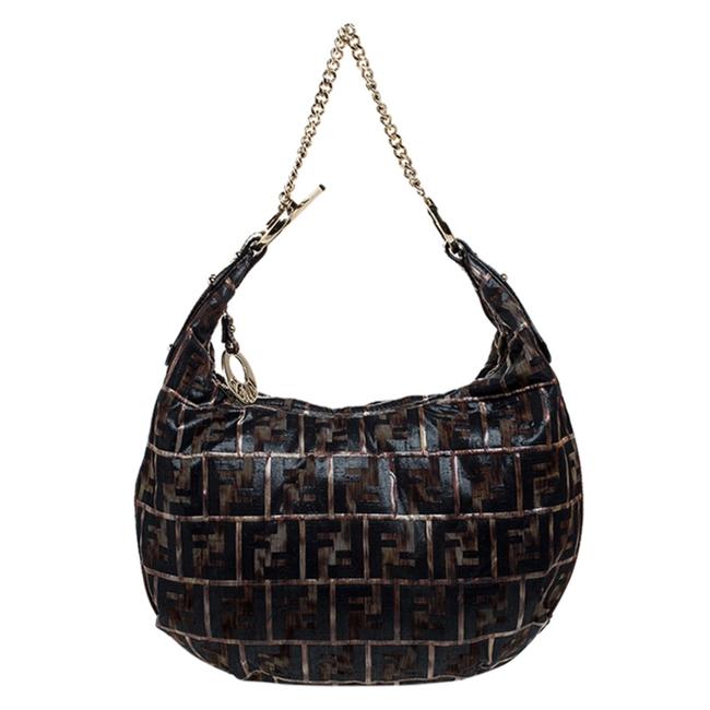 Fendi Italy Brown Canvas Hobo Bag 