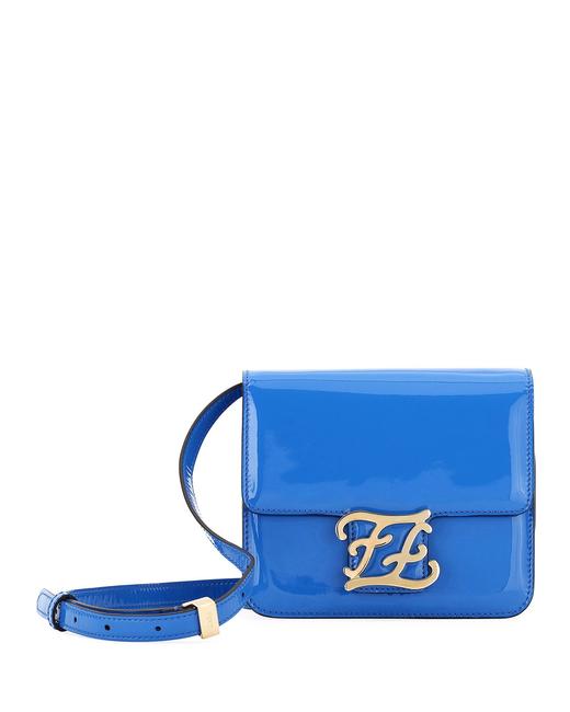 Fendi Kaligraphy Blue Patent Leather Cross Body Bag 