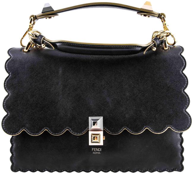 Fendi Shoulder Kan Chain Black Leather Cross Body Bag 