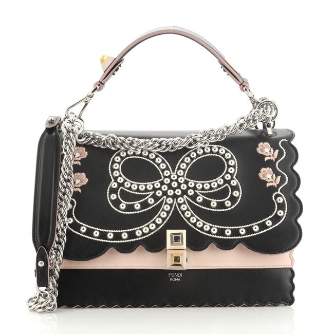 Fendi Kan I Embroidered Studded Medium Black Leather Satchel 