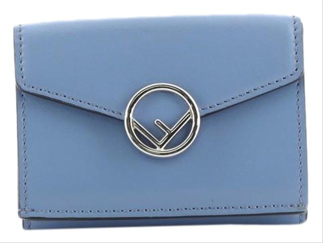 Fendi Kan I F Trifold Wallet Blue Leather Clutch 