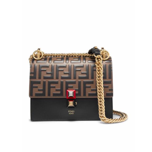 Fendi Kan I Small Logo Embossed Leather Cross Body Bag 
