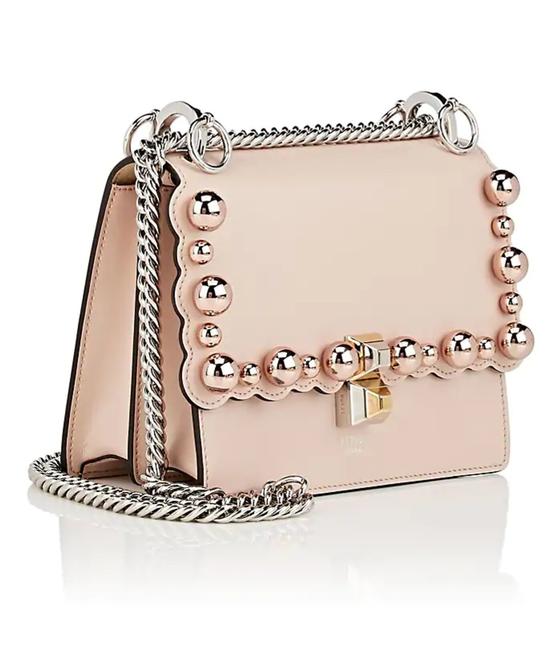Fendi Kan I Small Scalloped Studs BeigePink Leather Cross Body Bag 