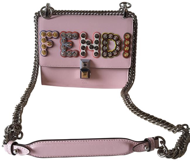 Fendi Kan I Small Studded Logo Pearl Pink Leather Cross Body Bag 
