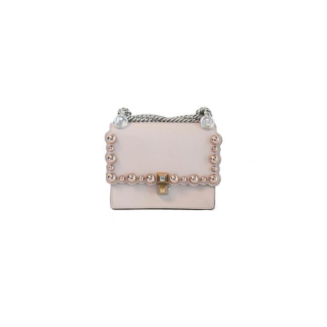 Fendi Kan Pearl Embellished Small Blush Pink Leather Cross Body Bag 