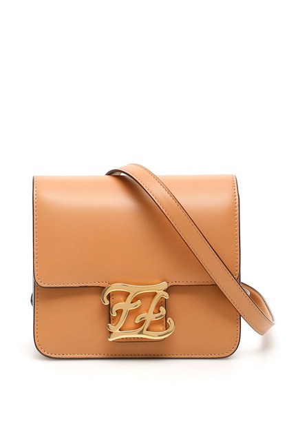 Fendi Karligraphy Brown Leather Cross Body Bag 