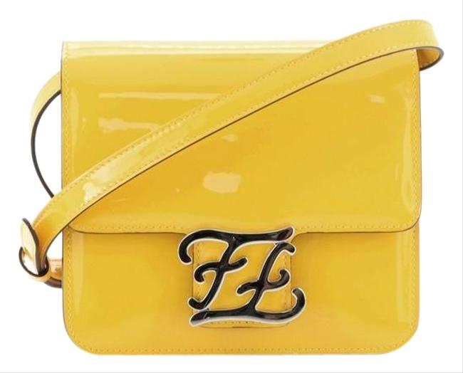 Fendi Karligraphy Yellow Patent Leather Cross Body Bag 