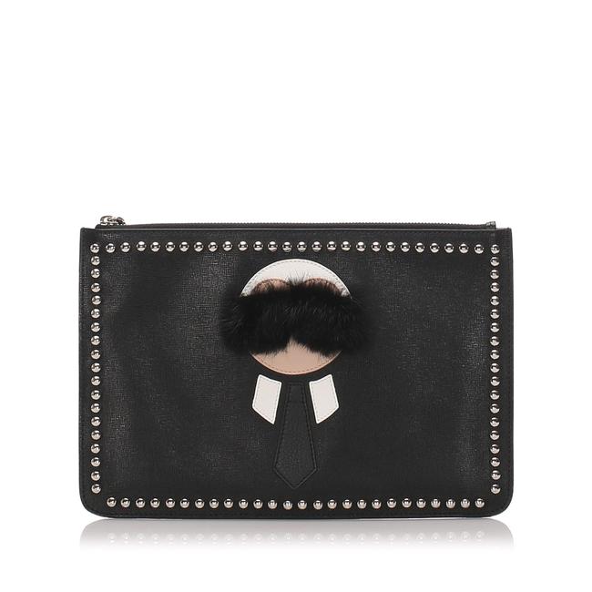 Fendi Karlito Black Leather Clutch 