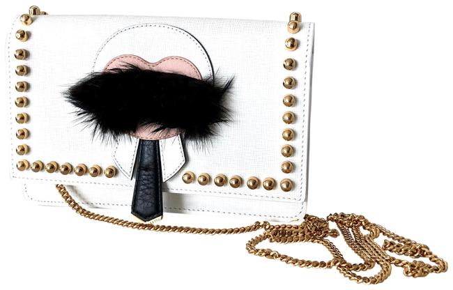 Fendi Karlito Studded White Saffiano Leather Cross Body Bag 