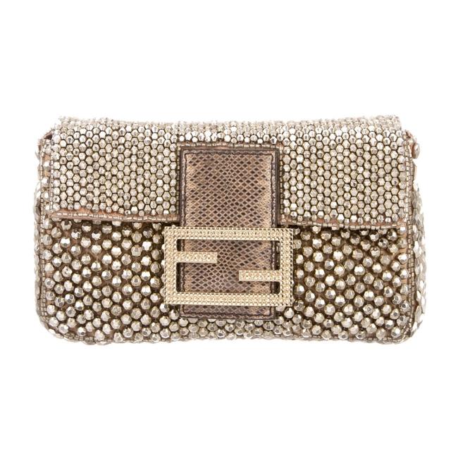 Fendi Karung trimmed Embellished Gold Clutch 