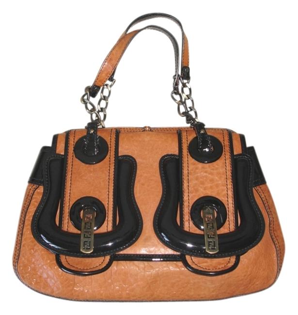 Fendi Large Double Buckle Camel Leather Satchel 