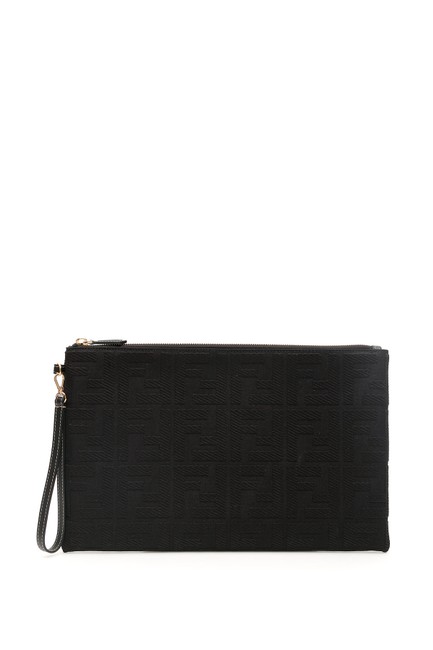 Fendi Large Ff Canvas Pouch Black Clutch 