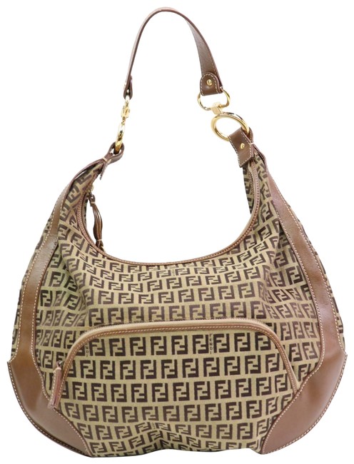 Fendi Hobo Large Monogram Ff Zucca Pocket Zip 870274 Brown Canvas Satchel 