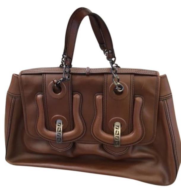 Fendi Large Patent B Brown Leather Satchel 