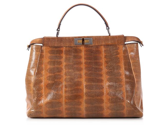 Fendi Large Peekaboo Brown Snakeskin Leather Satchel 