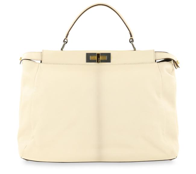 Fendi Large Peekaboo Cream White Leather Satchel 