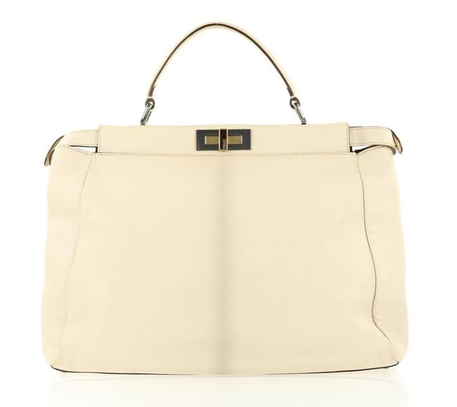 Fendi Large Peekaboo White Cream Leather Satchel 