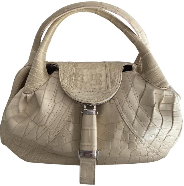 Fendi Large Spy Cream Crocodile Skin Satchel 