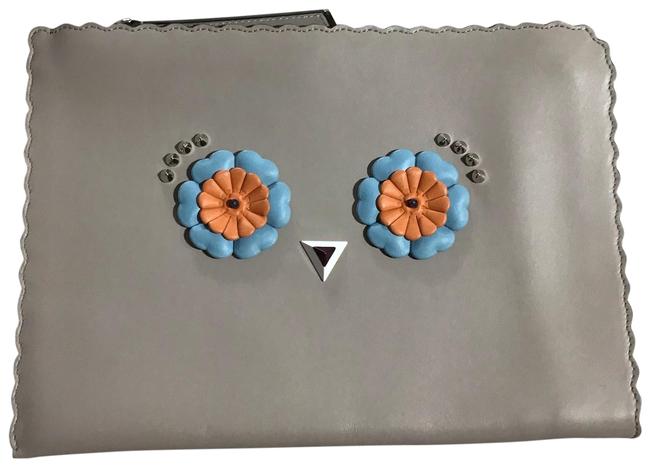 Fendi Large Zip Around Owl Pouch Putty Tan Leather Clutch 