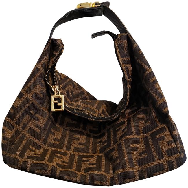 Fendi Large Zucca Khaki Coated Canvas Hobo Bag 